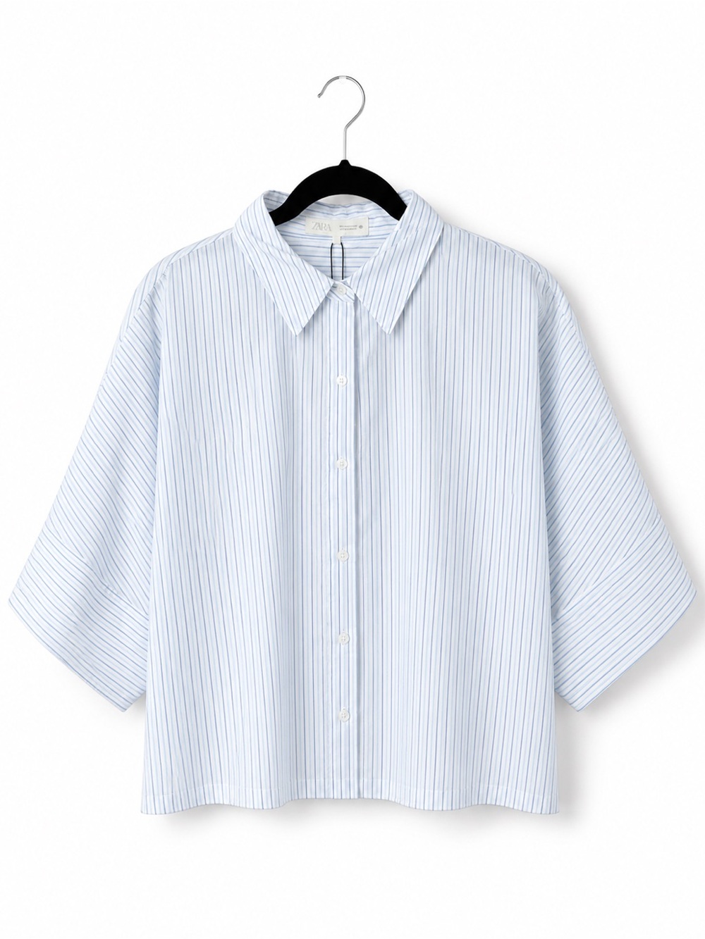 Zara Pale Blue & White Pinstripe Button-Down Shirt